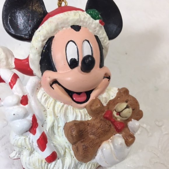 VTG Disney Santa Mickey Mouse In 3D w/Candy Cane & Bear Christmas Ornament 3.5" - Picture 3 of 7